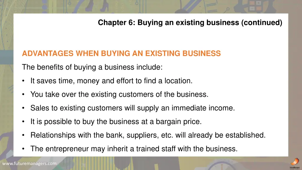 chapter 6 buying an existing business continued