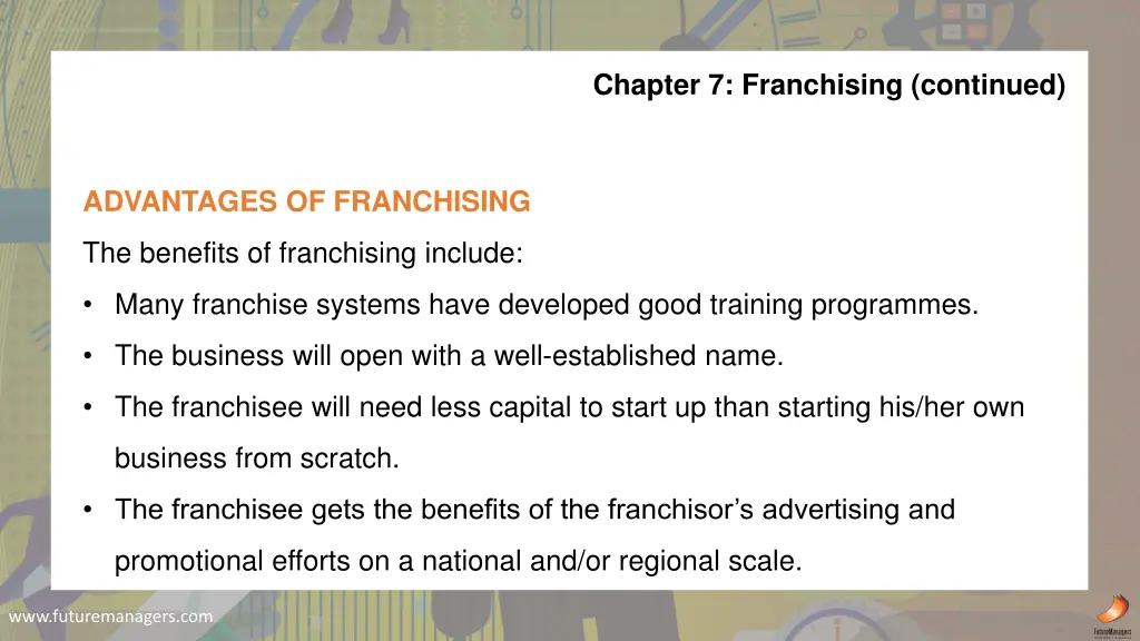 chapter 7 franchising continued 2