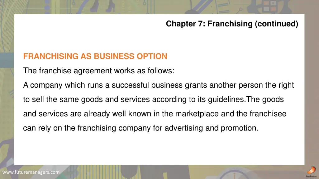 chapter 7 franchising continued