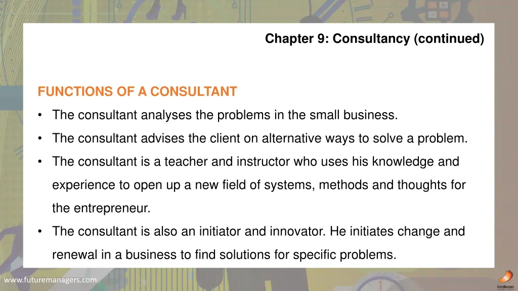 chapter 9 consultancy continued