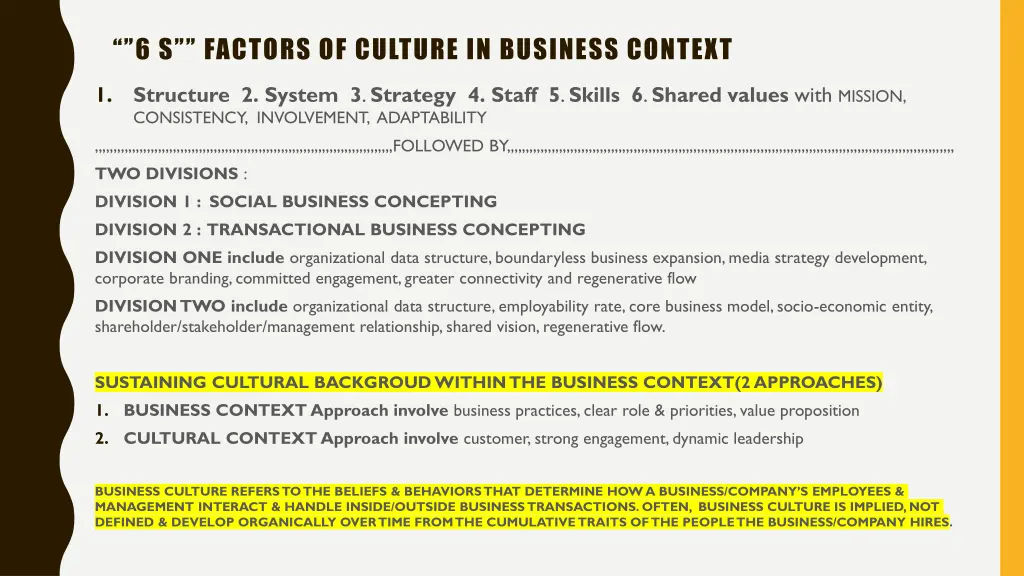 6 s factors of culture in business context