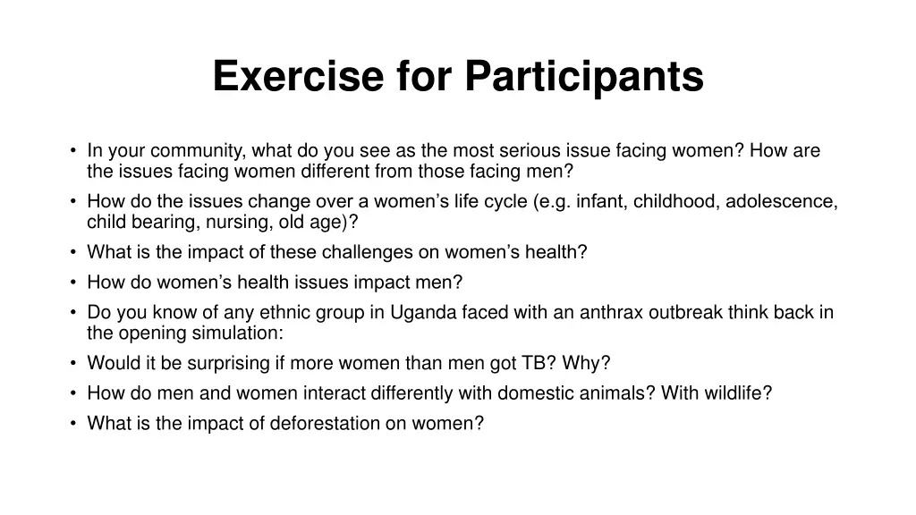exercise for participants