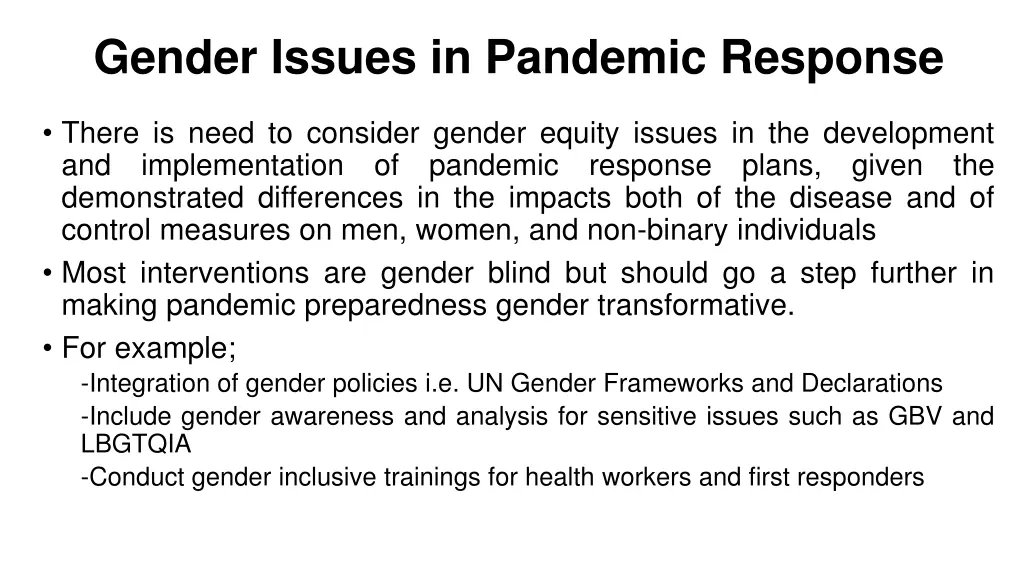 gender issues in pandemic response