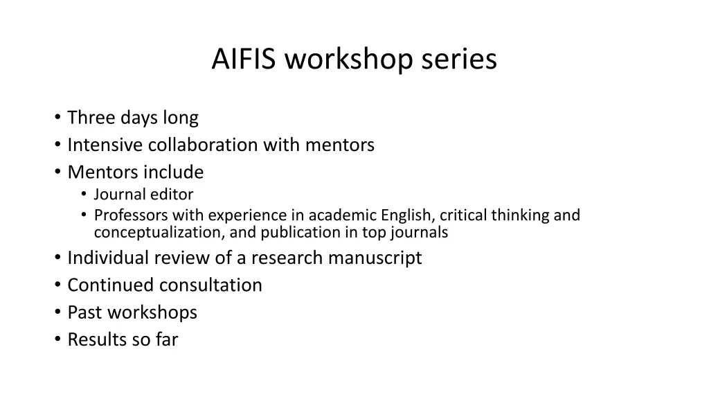 aifis workshop series
