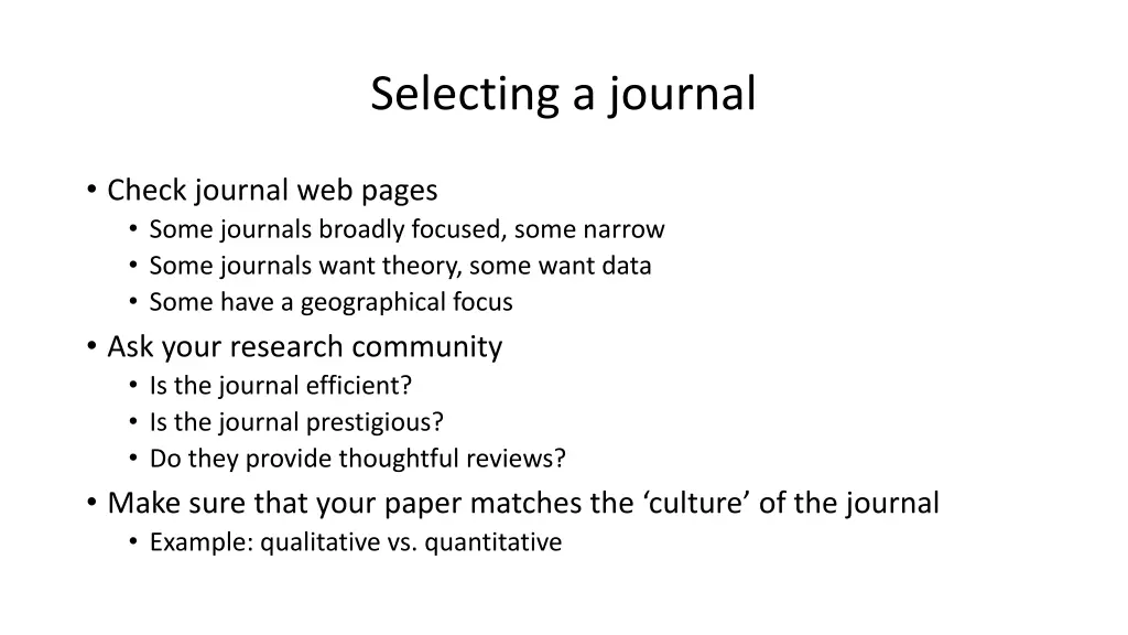 selecting a journal