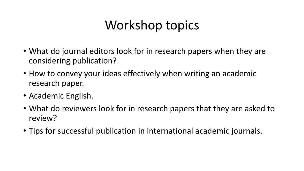 workshop topics