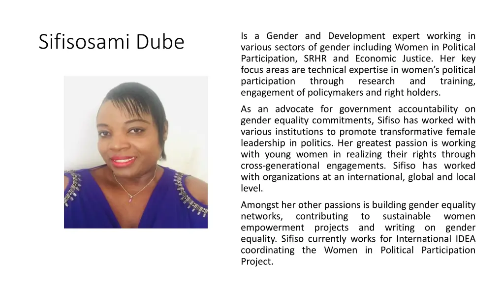 is a gender and development expert working