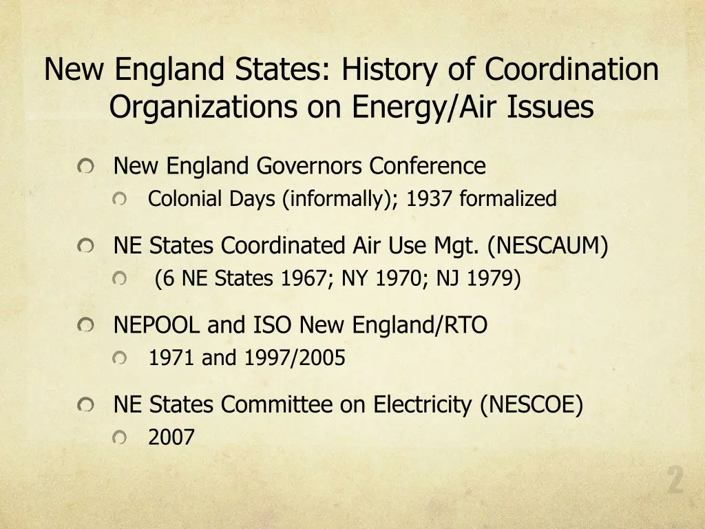 new england states history of coordination