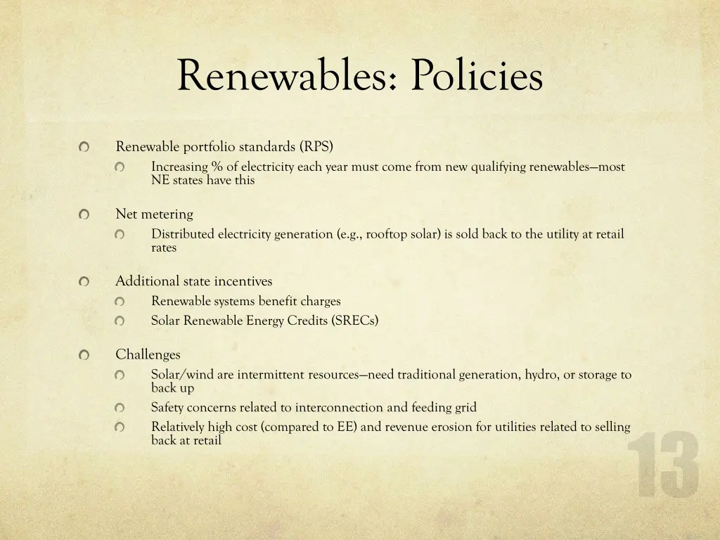 renewables policies