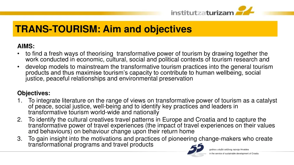 trans tourism aim and objectives