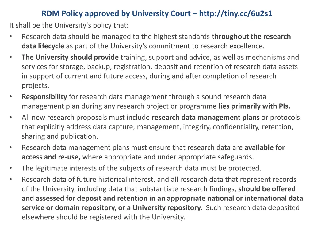 rdm policy approved by university court http tiny