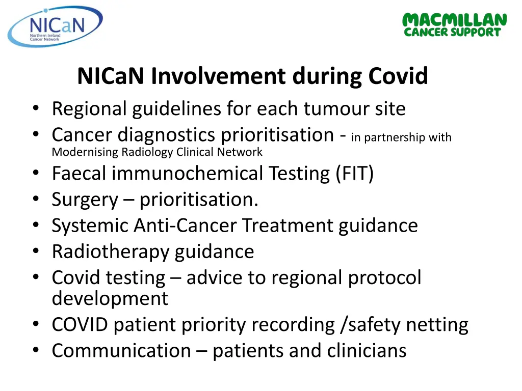 nican involvement during covid regional