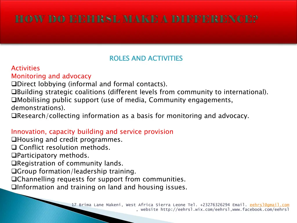 roles and activities