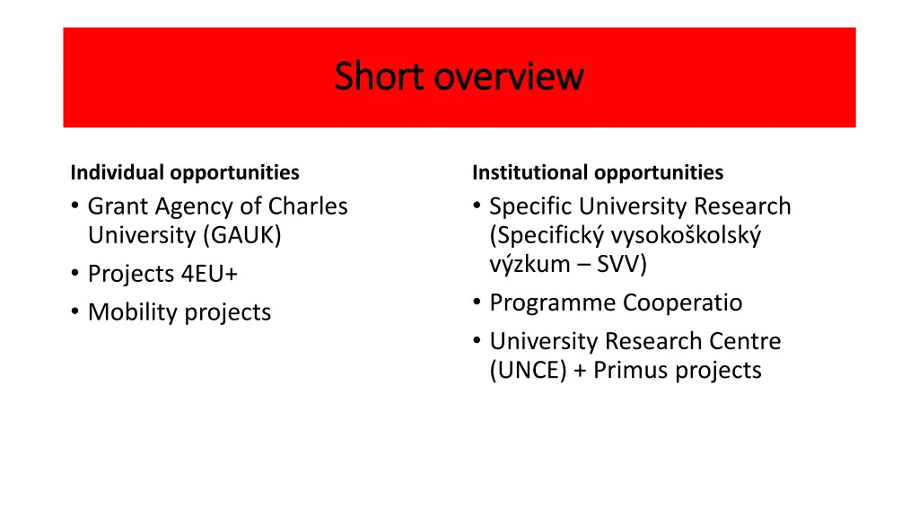 short overview short overview
