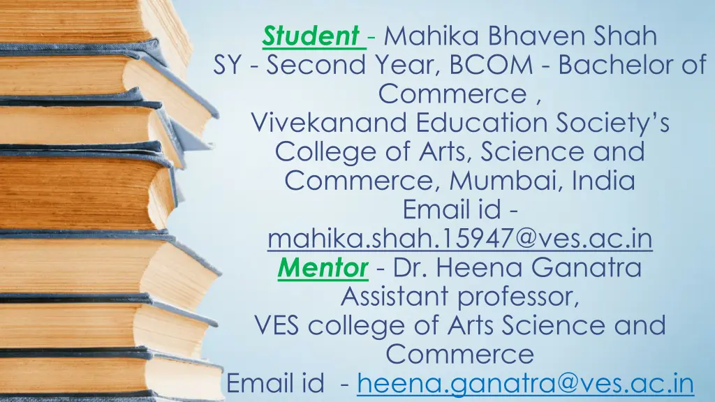 student mahika bhaven shah sy second year bcom