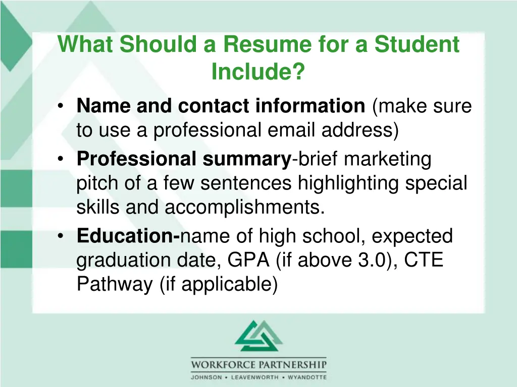 what should a resume for a student include name