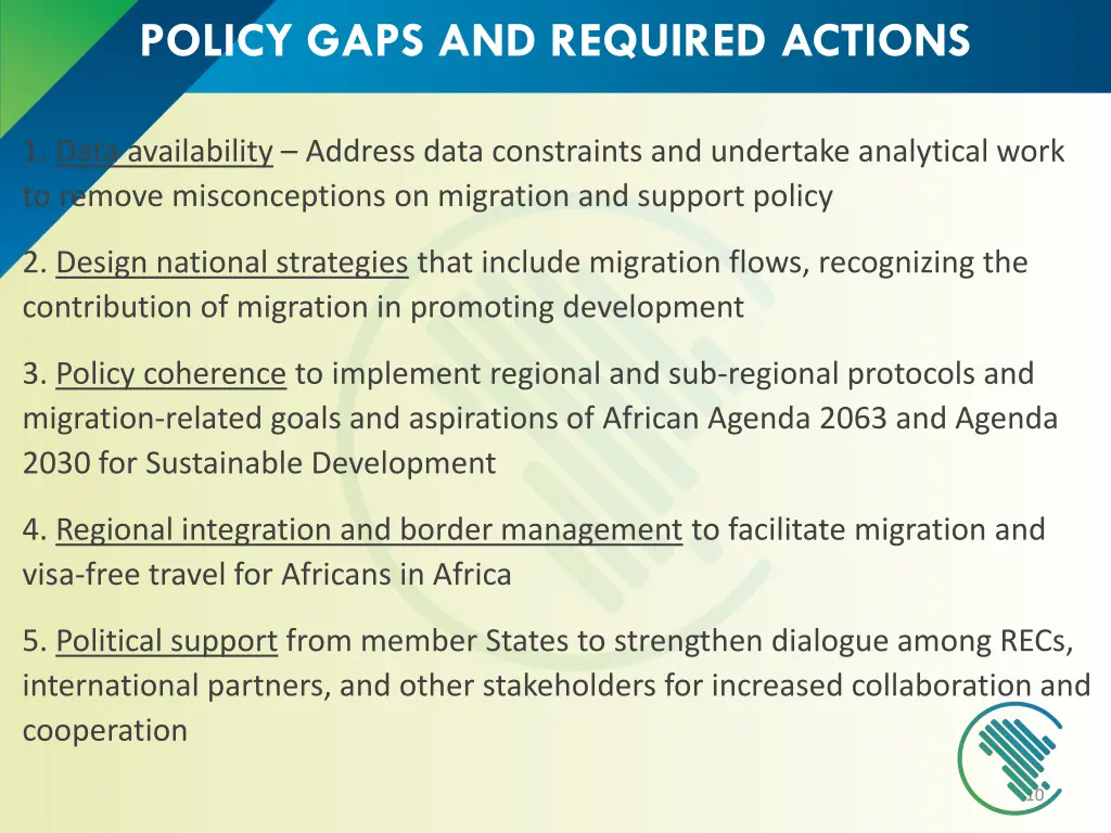 policy gaps and required actions