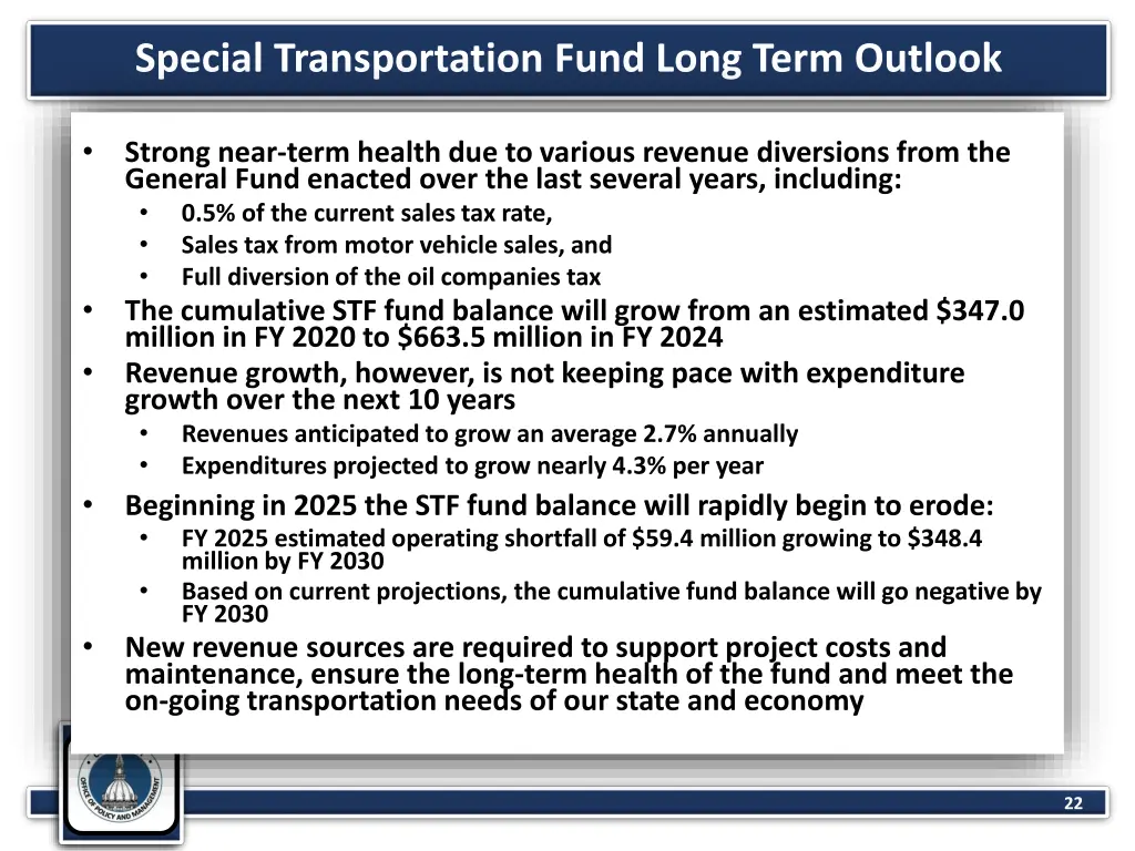 special transportation fund long term outlook 1