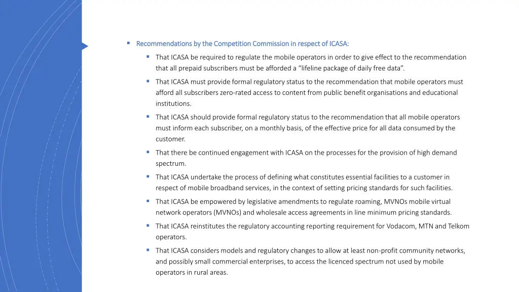 recommendations by the competition commission