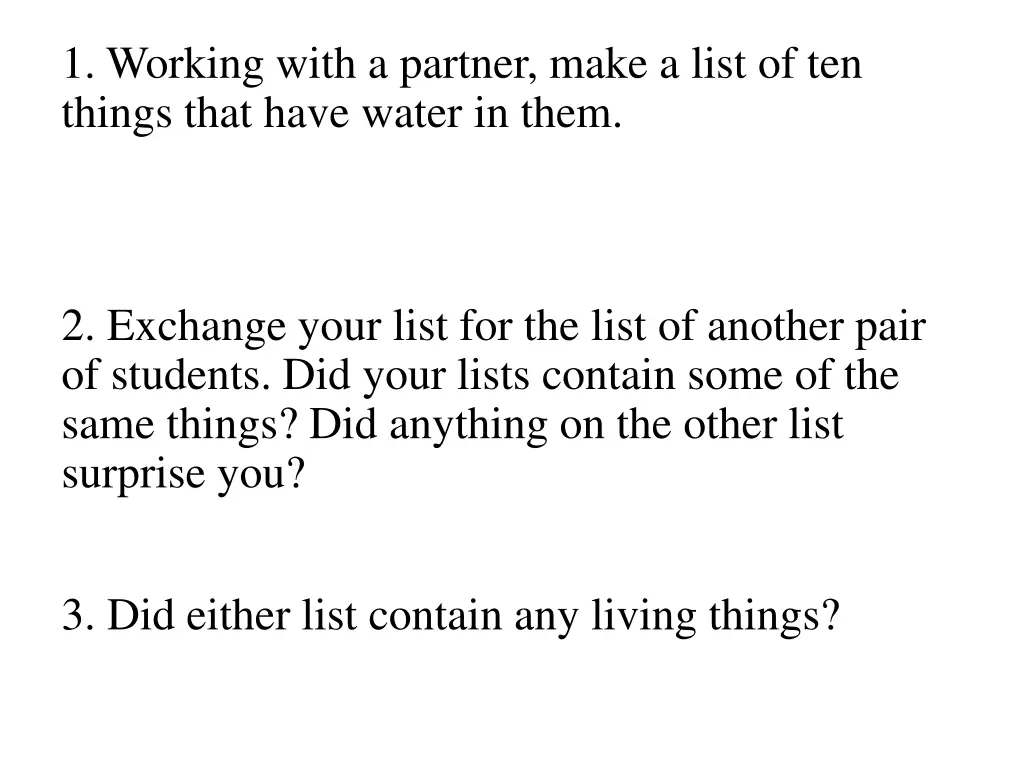1 working with a partner make a list