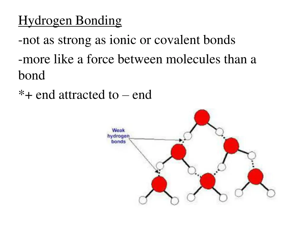hydrogen bonding not as strong as ionic