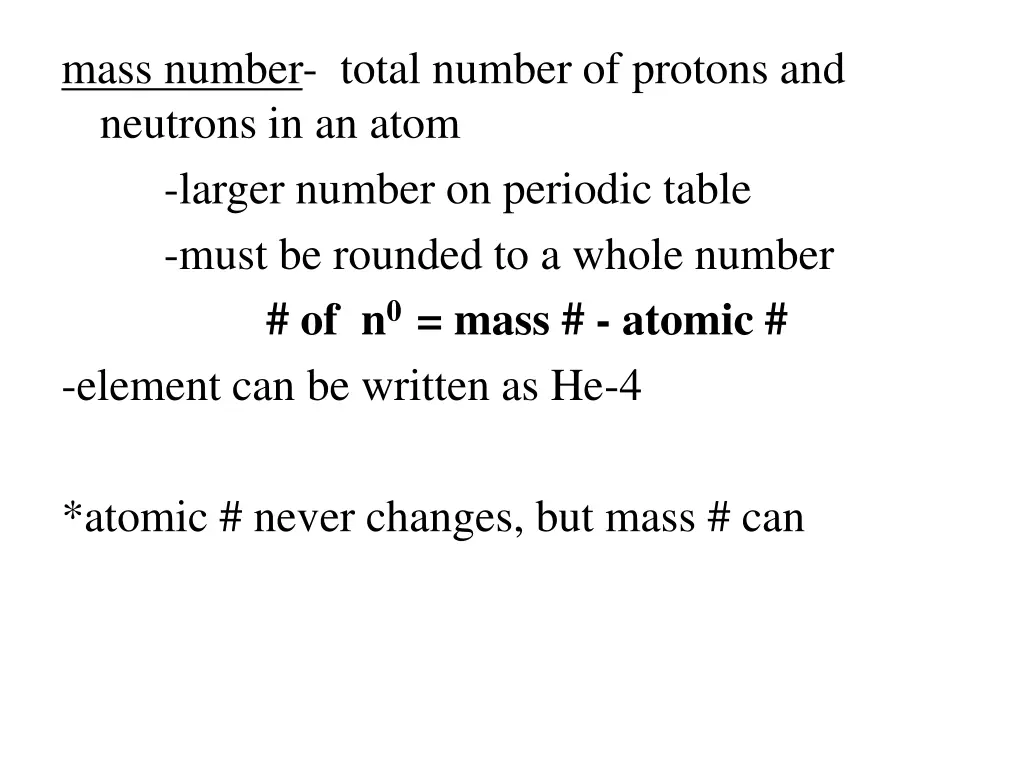 mass number total number of protons and neutrons