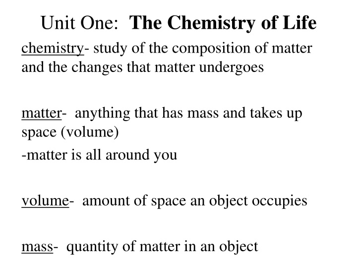 unit one the chemistry of life chemistry study