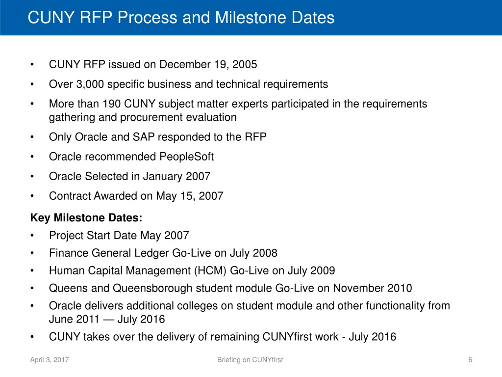 cuny rfp process and milestone dates