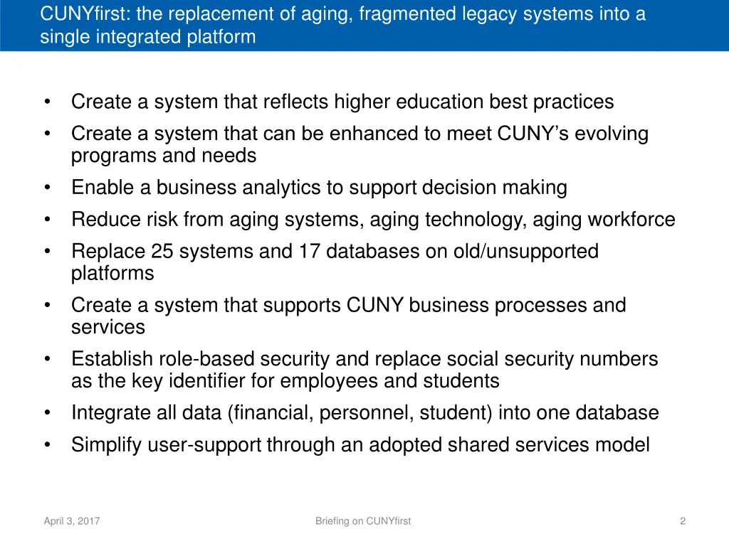 cunyfirst the replacement of aging fragmented
