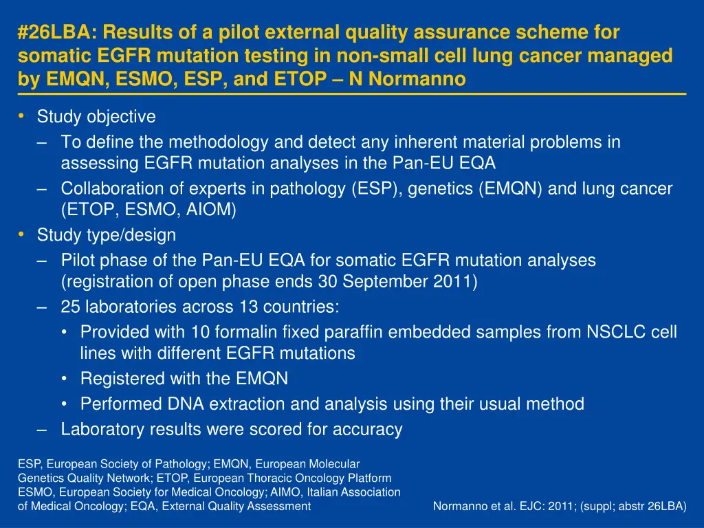 26lba results of a pilot external quality