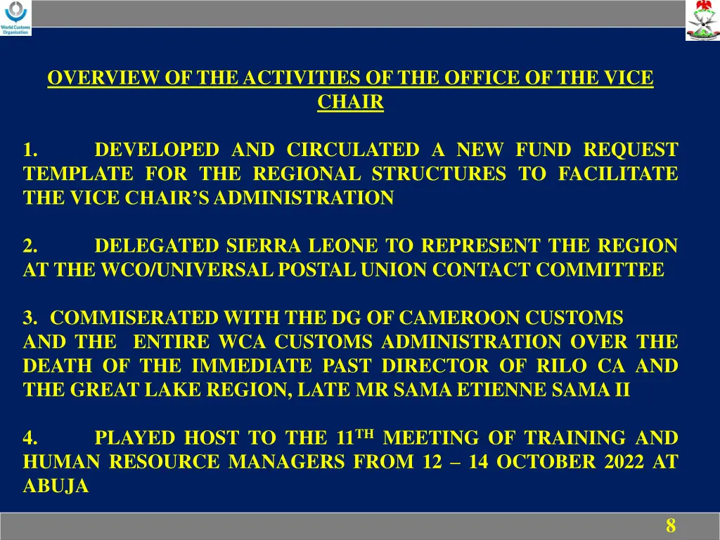 overview of the activities of the office