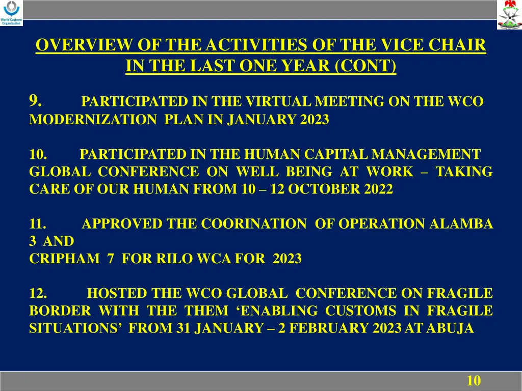 overview of the activities of the vice chair 1