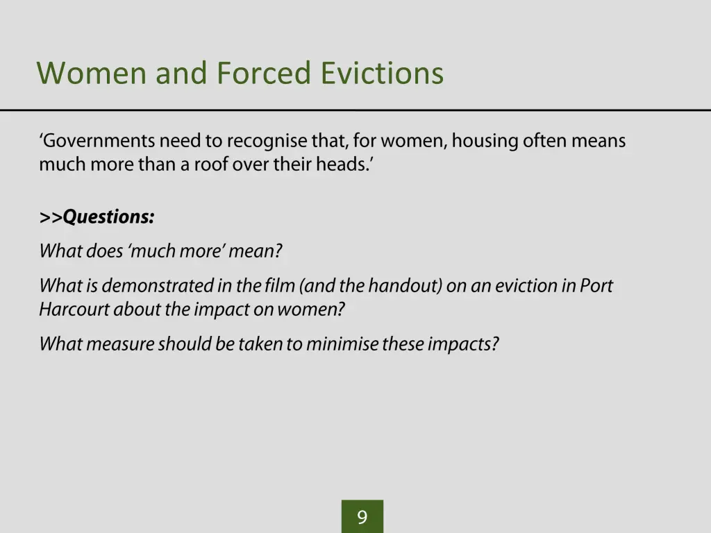women and forced evictions