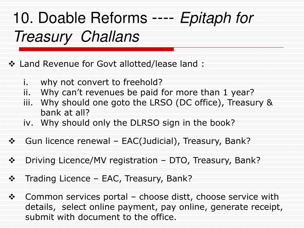 10 doable reforms epitaph for treasury challans