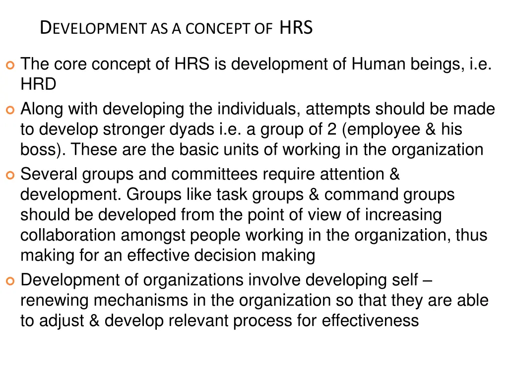 d evelopment as a concept of hrs