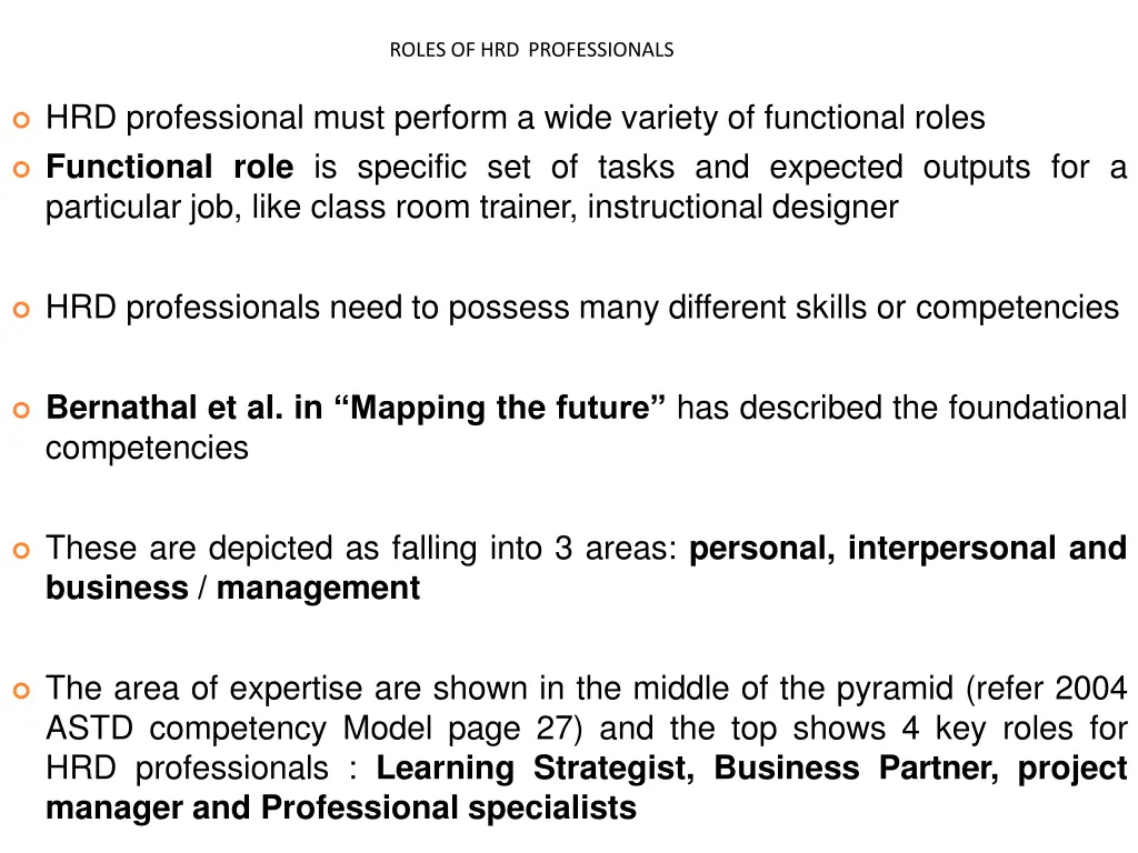 roles of hrd professionals