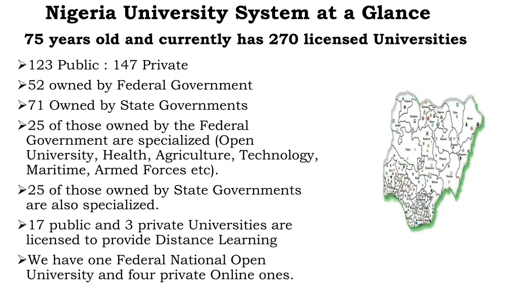 nigeria university system at a glance 75 years