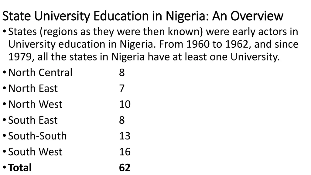 state university education in nigeria an overview