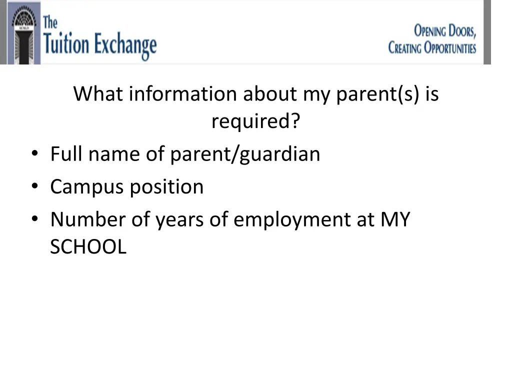 what information about my parent s is required