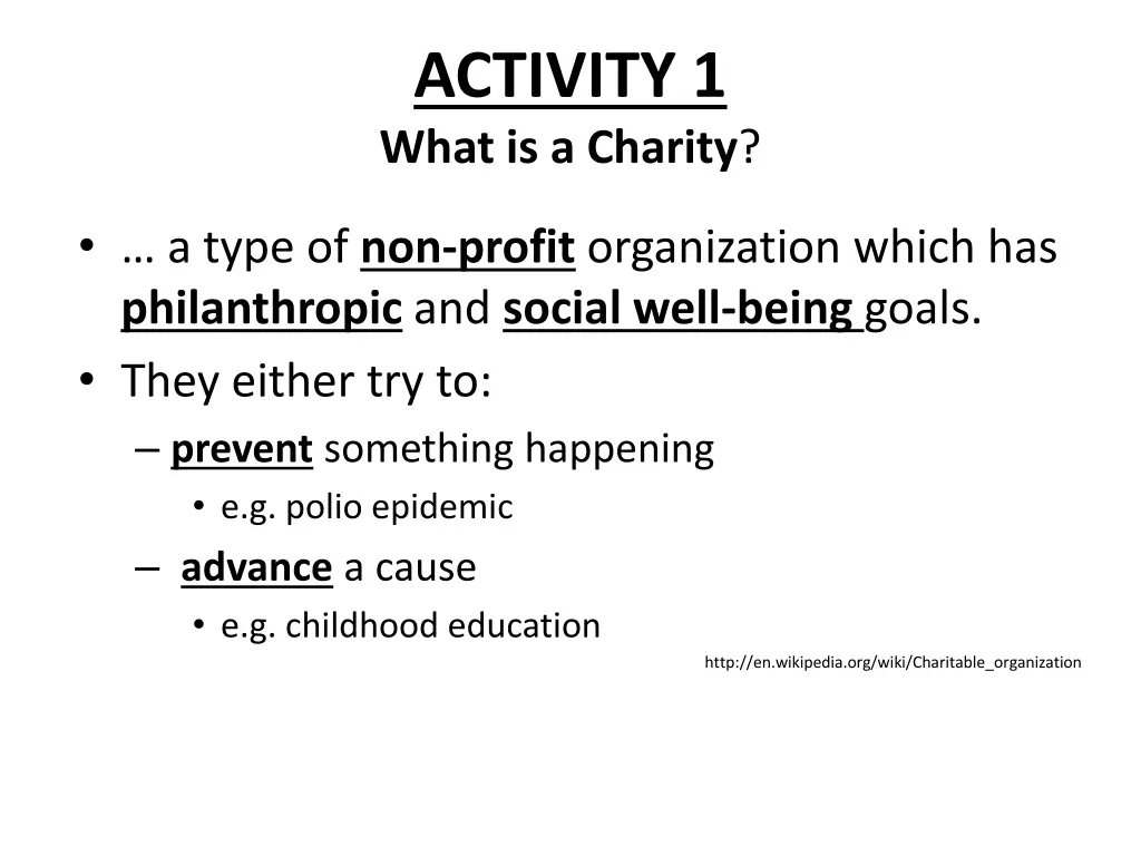 activity 1 what is a charity 1