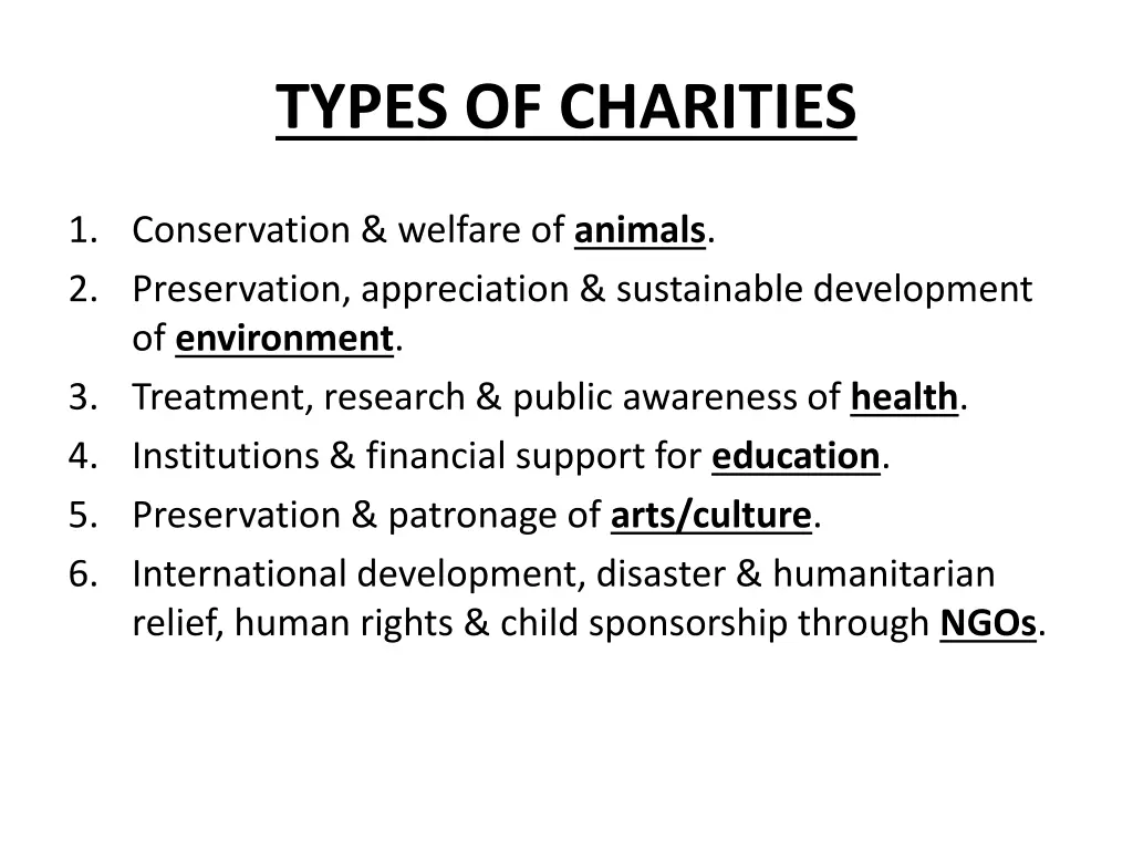 types of charities