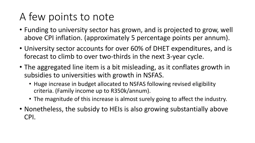 a few points to note funding to university sector
