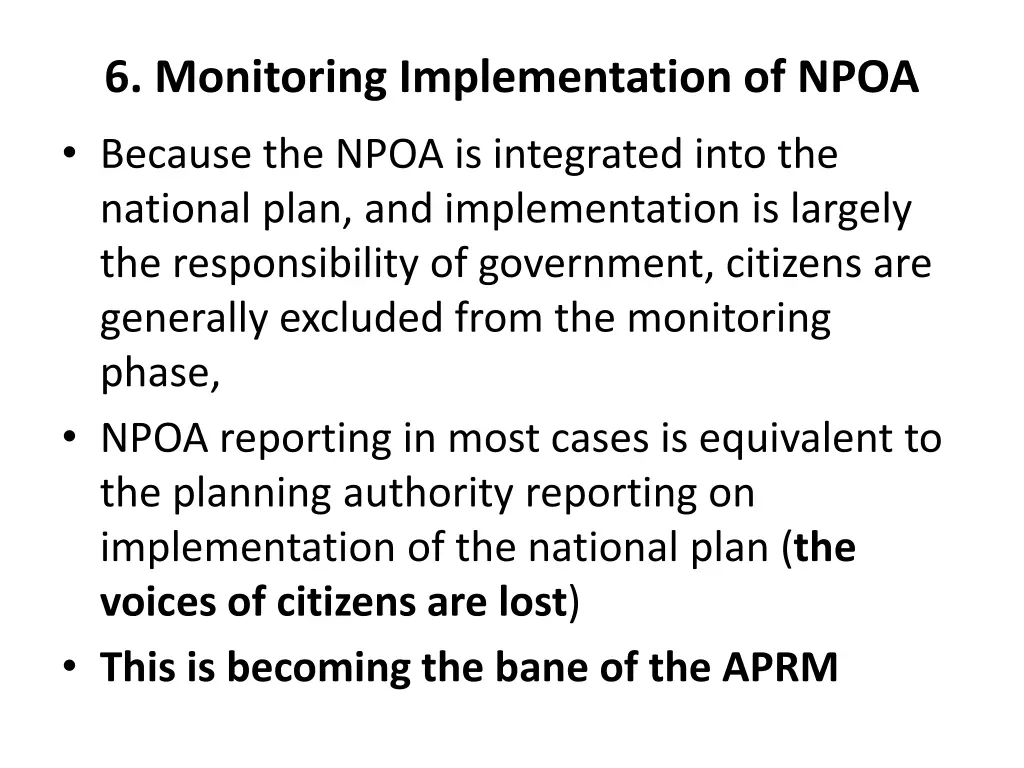 6 monitoring implementation of npoa because