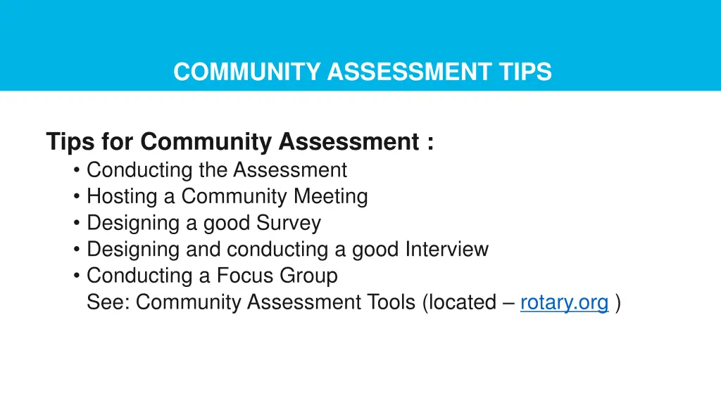 community assessment tips