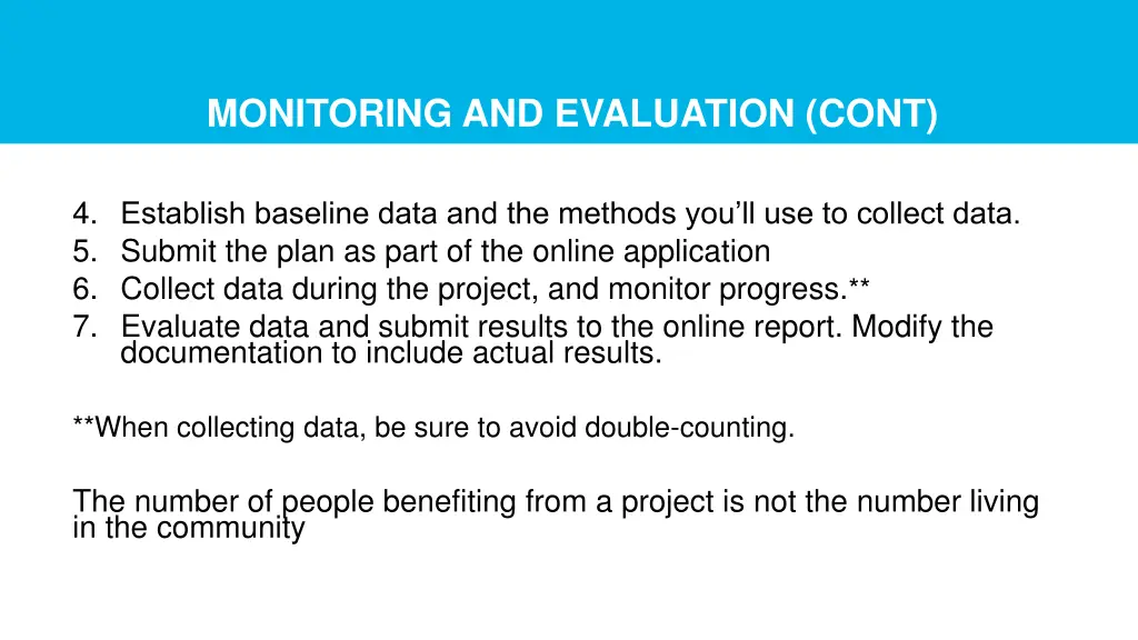 monitoring and evaluation cont