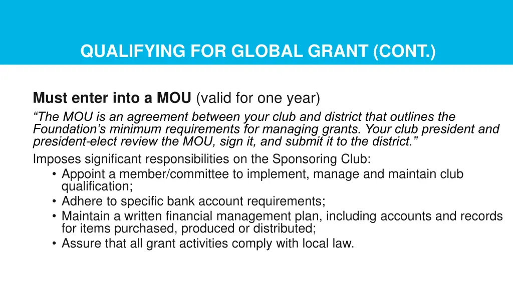 qualifying for global grant cont