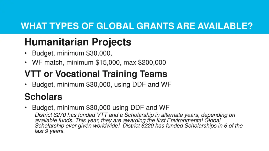 what types of global grants are available