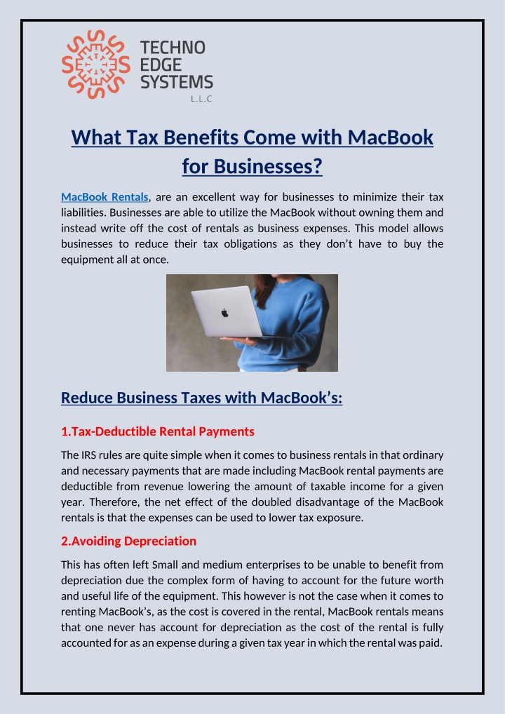what tax benefits come with macbook for businesses