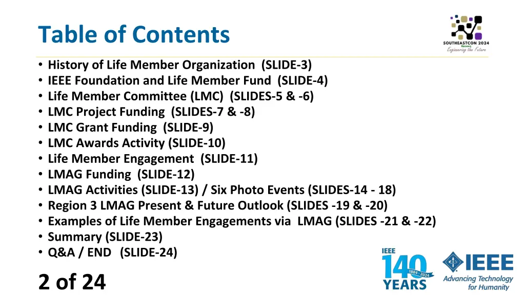 table of contents