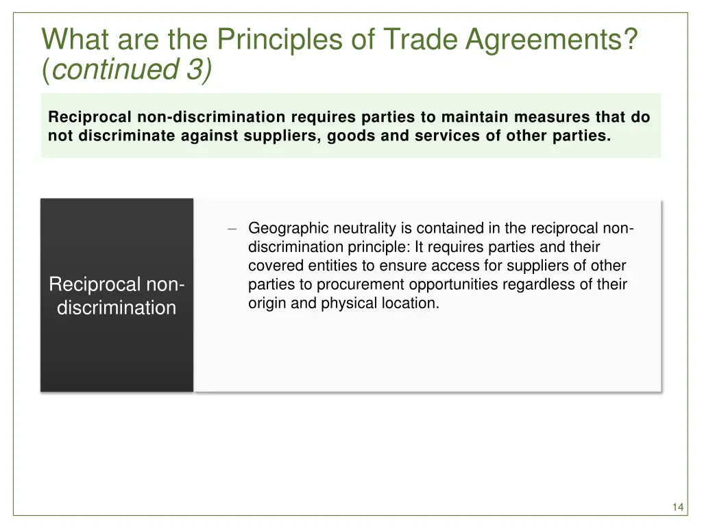 what are the principles of trade agreements 3